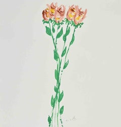 Mazzo di fiori, tempera su cartoncino, stile moderno, firmato, anni ’90