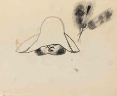 Ritratto a carboncino su carta, stile moderno, non firmato, anni '60