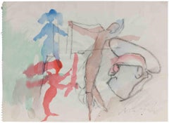 "Incubi" - Disegno a carboncino e acquerello, moderno, firmato, anni '60