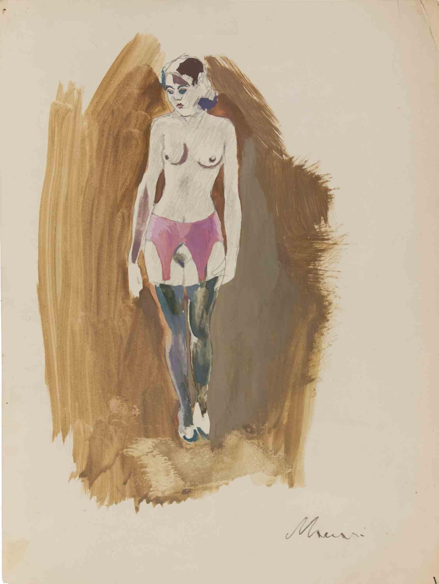 Dessin de nu, tempera sur papier, style moderne, milieu du XXe siècle