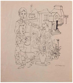 The Gardener - Drawing by Mino Maccari - 1960s