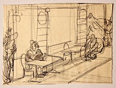Lunch Alone - Drawing by Gabriele Galantara - Early 20th Century