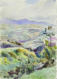 Paesaggio, acquerello su carta, contemporaneo, firmato, anni '70