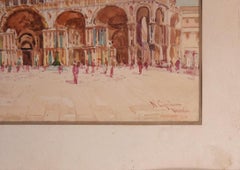 View of Piazza S. Marco - Watercolor by N. Cipriani - Late 19th Century