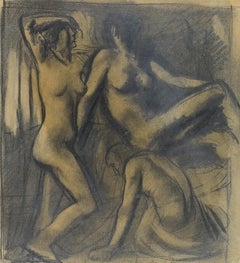 Komposition mit zwei weiblichen Aktfiguren und einem männlichen Akt – Zeichnung von Mario Sironi – ca. 1925