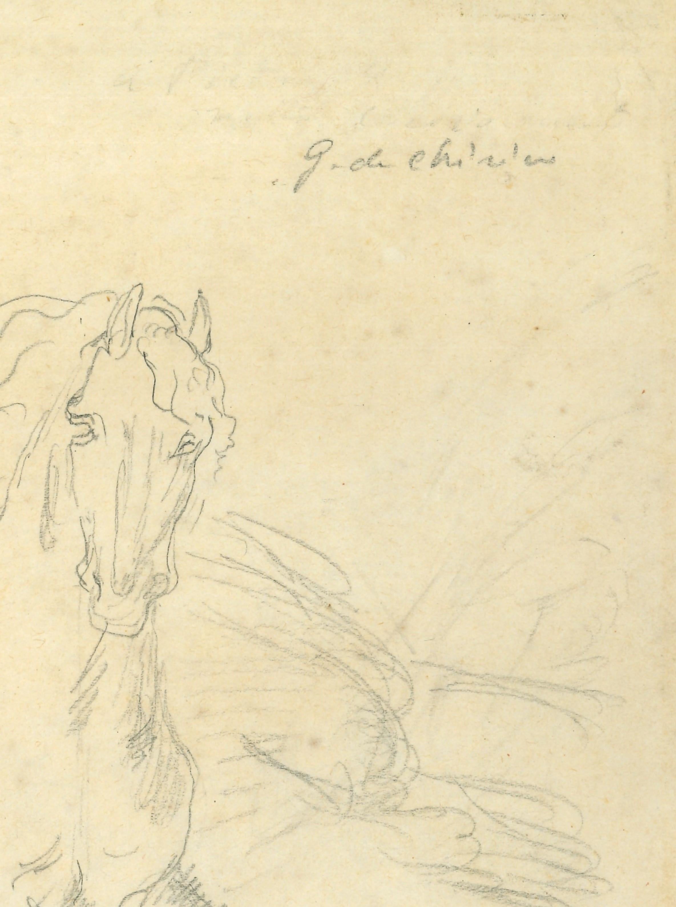 Sketch for The Horses - Original Pencil Drawing - Moderne Art par Giorgio De Chirico