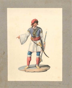 Costume albanese di Villabadessa - Original Watercolor by M. De Vito - 1820 ca.