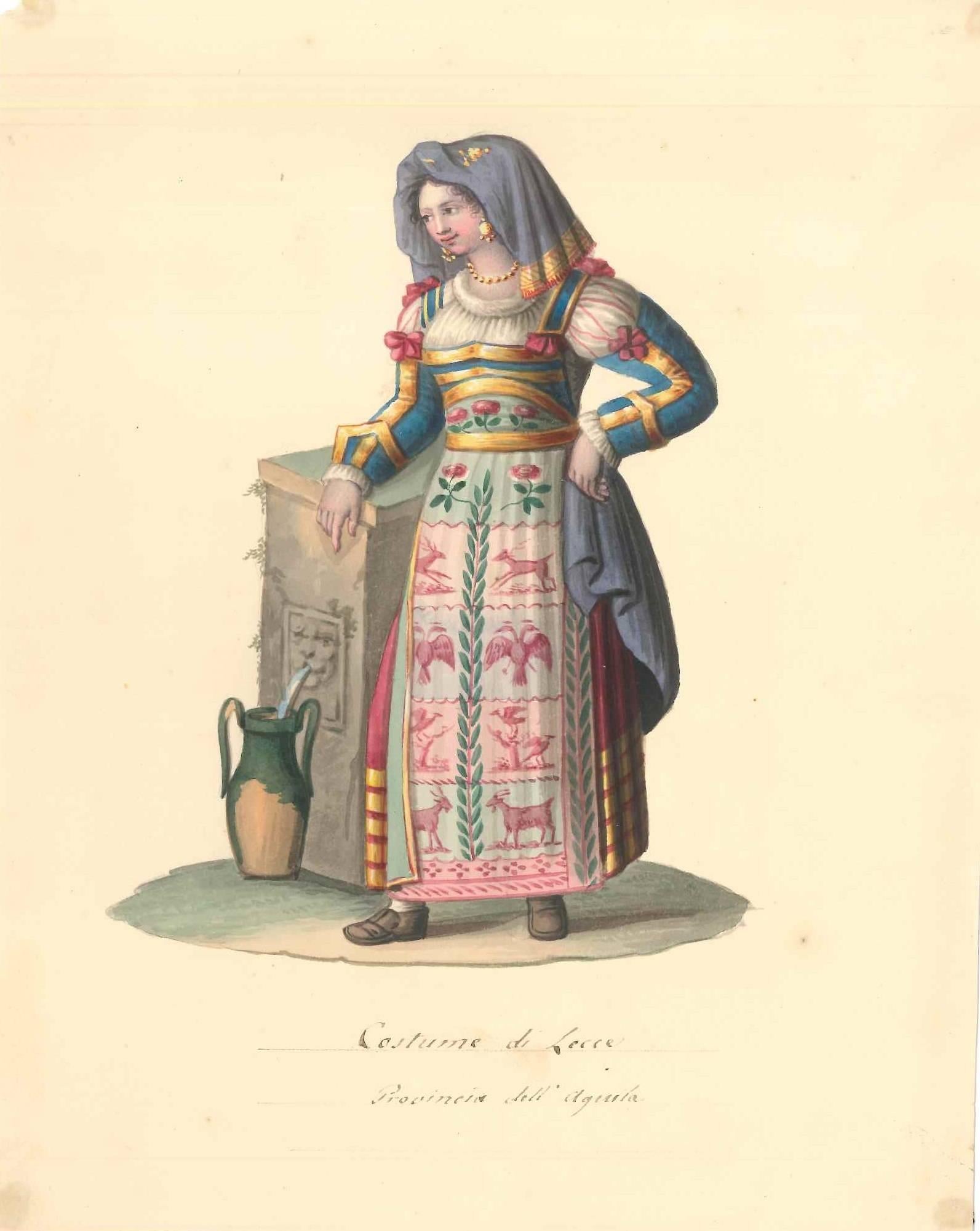 Costume di Lecce - Original Watercolor by M. De Vito - 1820 ca.