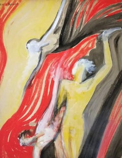 The Flame - Original Tempera on Paper by Maurice Rouzée - 1950s