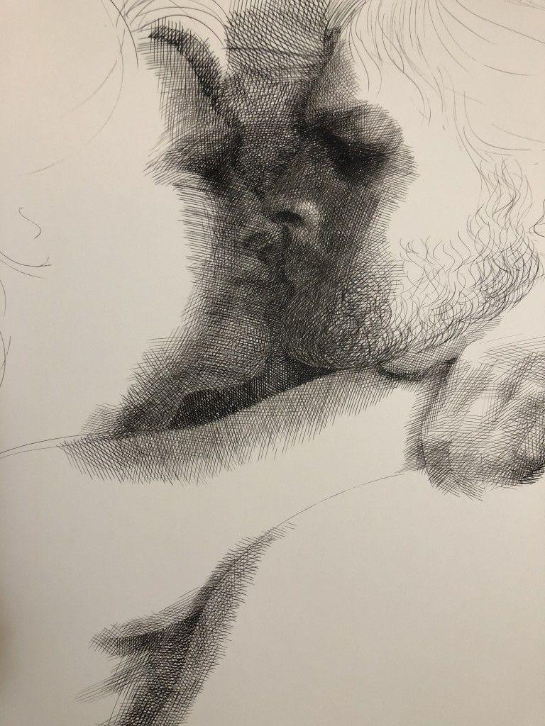 Amantes - Dibujo original en tinta sobre papel de Emilio Greco - 1969 en venta 1