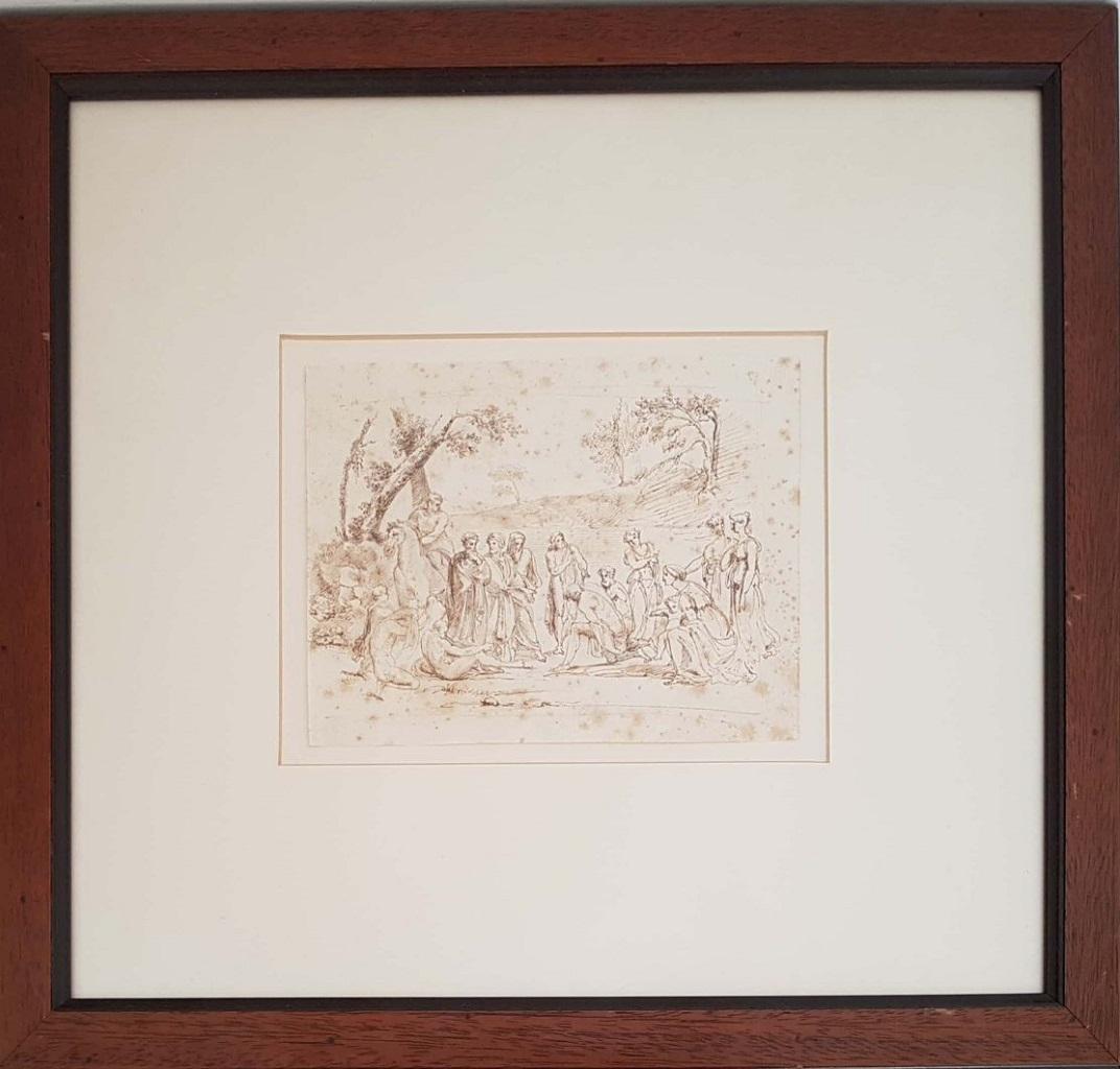 Unknown Figurative Art - Baptism of Christ - Ink Drawing by Anonymous XIX Century
