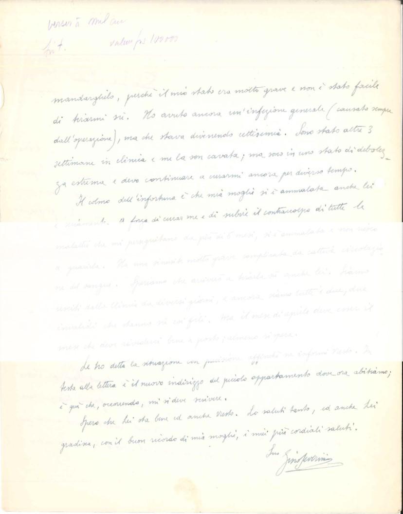 Lettre autographe à Veno Pilon  - années 1950 - Gino Severini - Futurist en vente 1