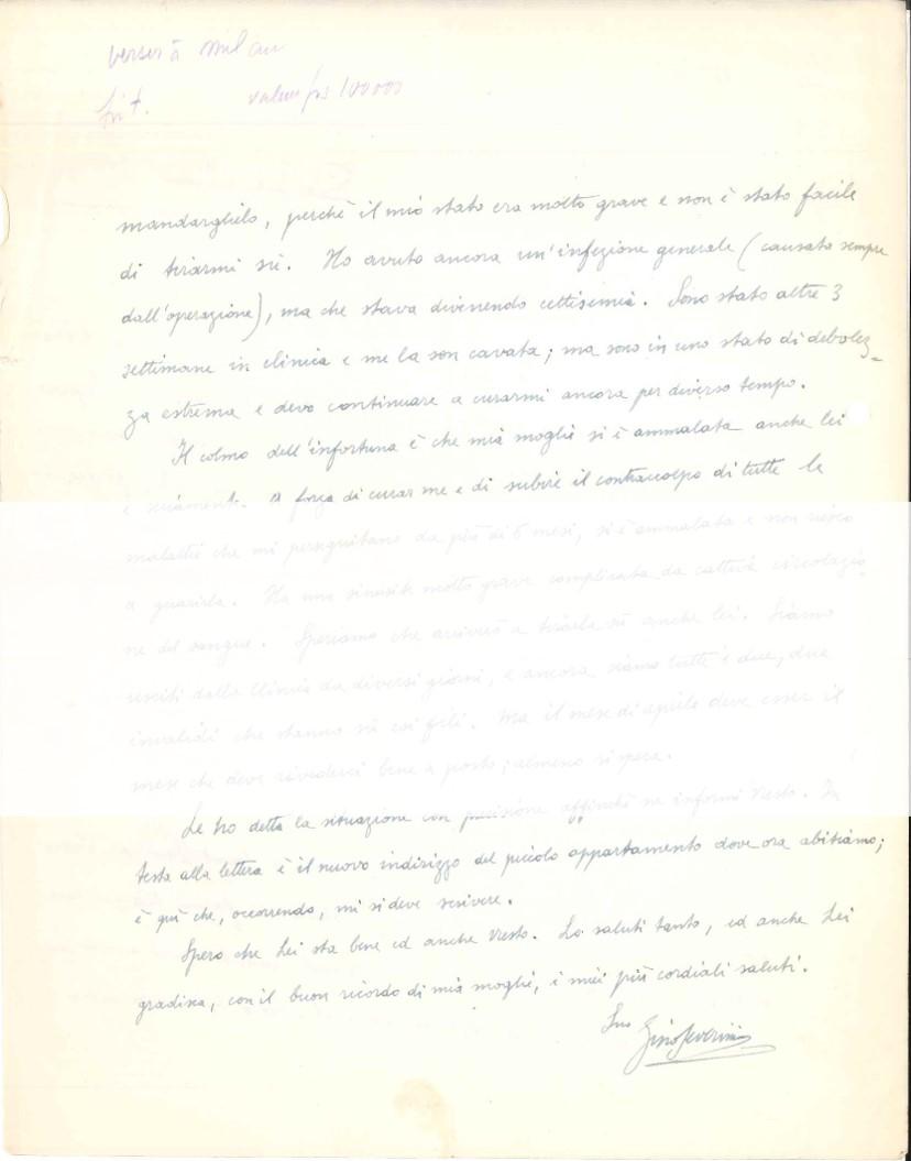 Autogramm-Brief an Veno Pilon  - 1950er Jahre - Gino Severini - Futurist im Angebot 1