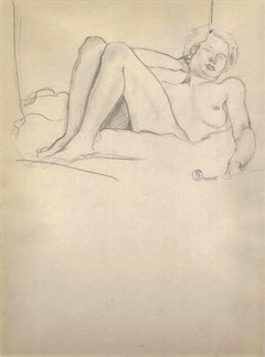 Lying Nude Figure - 1910s - Ernest Rouart - Drawing - Modern