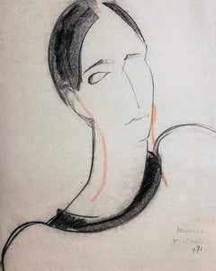 Vintage Portrait of Woman - 1970s - François Chapuis - Pastel - Contemporary