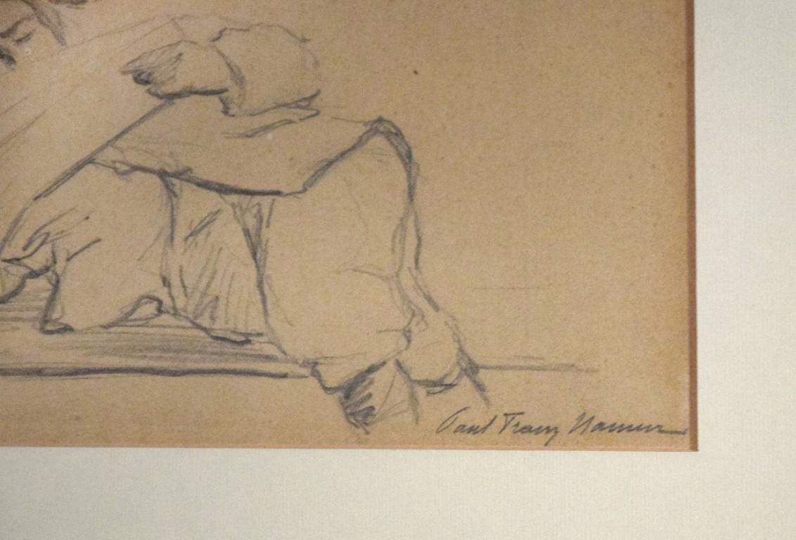 Two Men Around a Table - 1940s - Paul-Franz Namur - Drawing - Modern For Sale 1