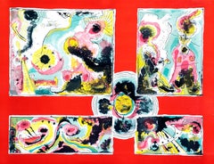 L'abstrait rouge - Lithographie originale de Le Oben - 1970 environ