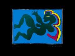 Donna in blu - Serigrafia originale di Fritz Baumgartner - 1970 ca.