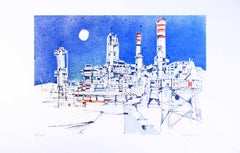 Refinery - Original Color Etching by Giuseppe Megan - 1980