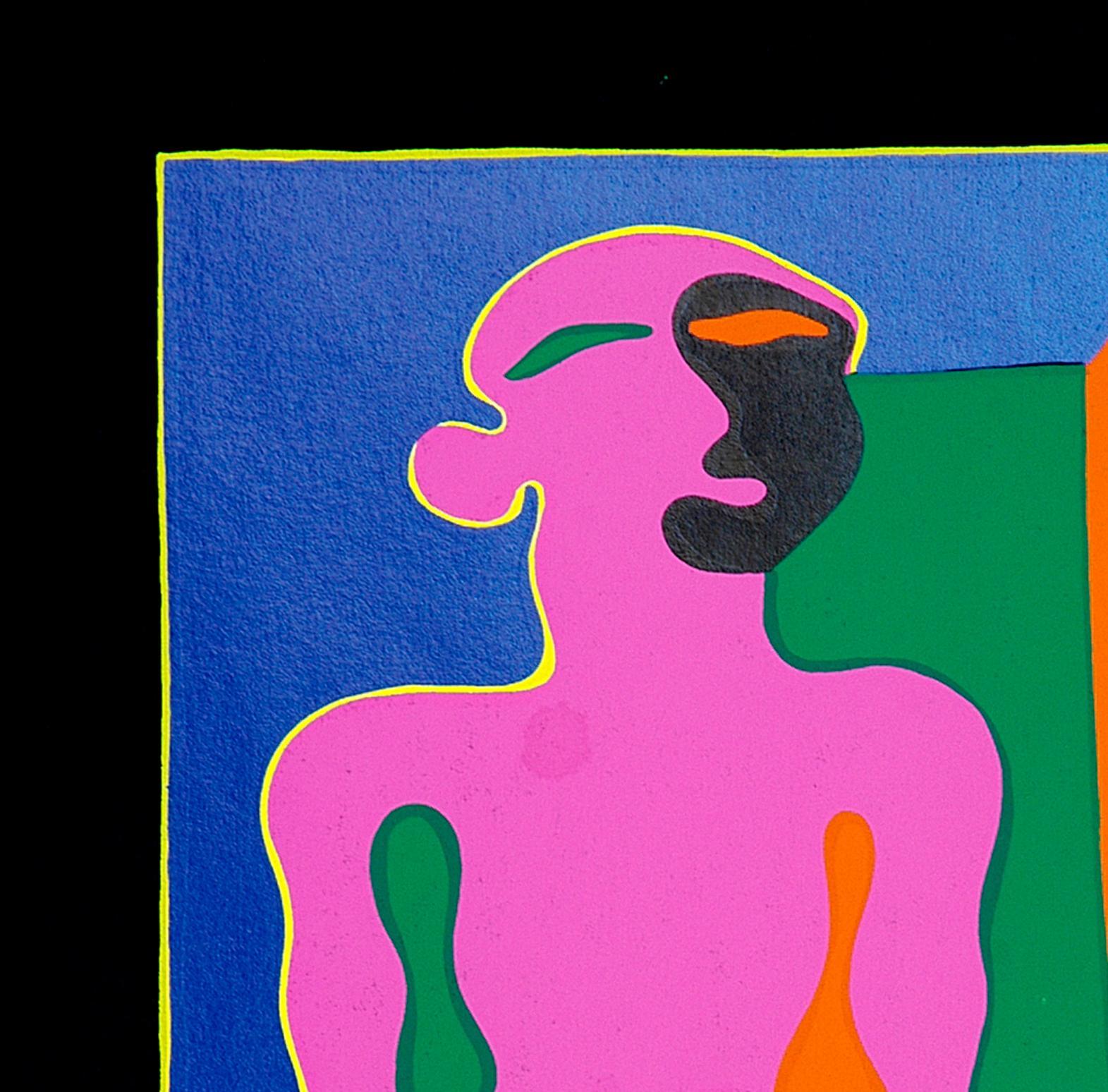 Hombre de rosa - Serigrafía original de Fritz Baumgartner - 1970 ca. en venta 1