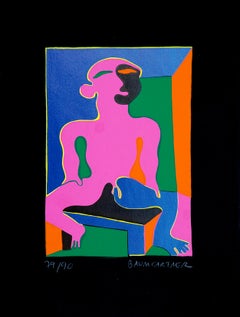 Uomo in rosa - Serigrafia originale di Fritz Baumgartner - 1970 ca.