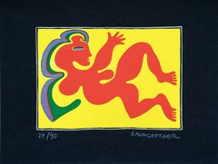 Femme sur jaune - Sérigraphie originale de Fritz Baumgartner - 1970 environ