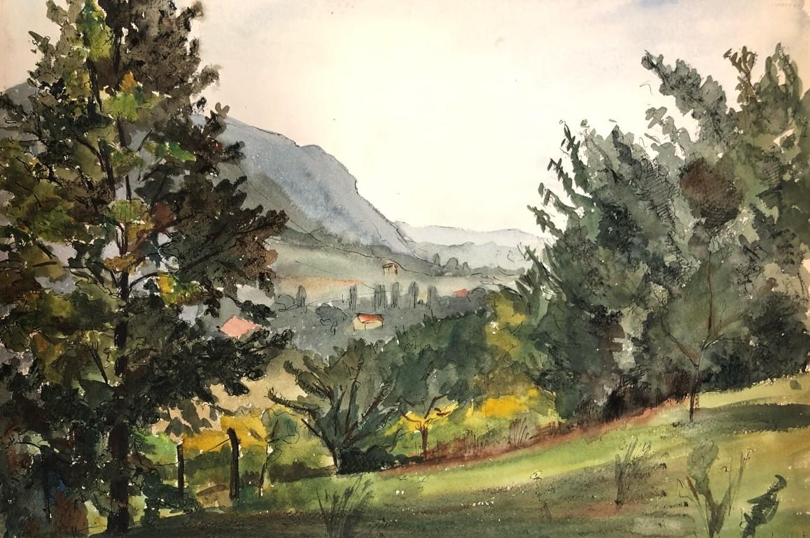 Natural Green Landscape is an original artwork realized by Jacqueline Barbet between the end of the XIX and the beginning of the XX centuries. 

Watercolor and china ink on paper. Hand-signed by the artist on the lower right corner.

Very good
