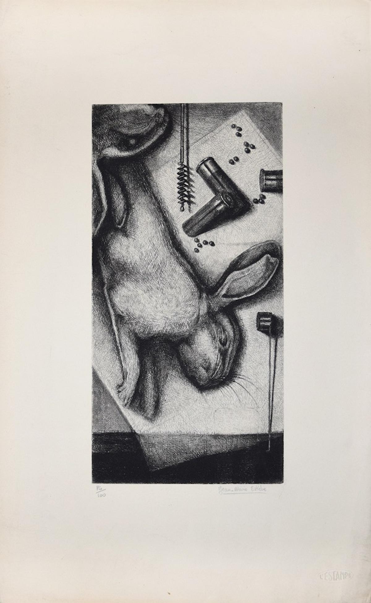 Jean-Marie Estébe Figurative Print - Still Life with Rabbit  - Original Etching by J.-M. Estébe - Second Half of 1900