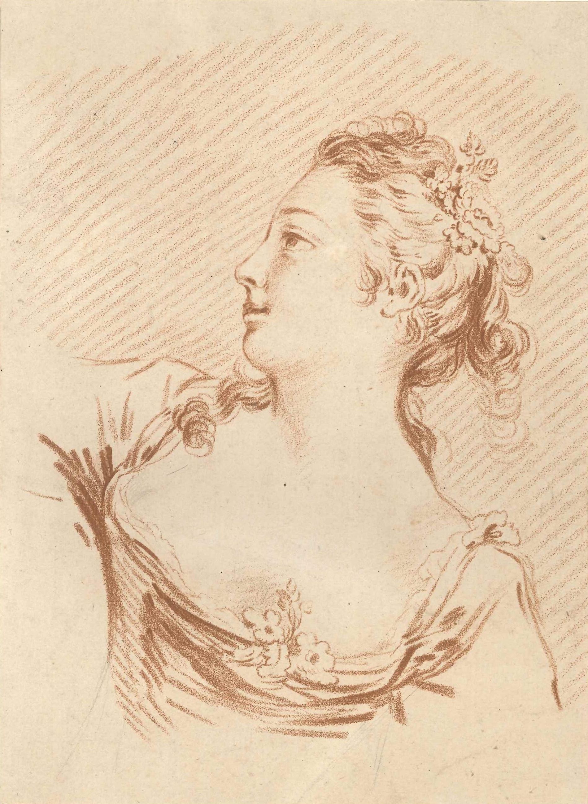 Louis-Marin Bonnet Portrait Print - Feme Portrait - Original Lithograph by L-M Bonnet - End of 18th Century