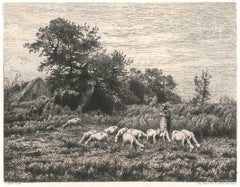 Le Petit Troupeau - Original Etching and Drypoint by J.-F. Chaigneau - 1860