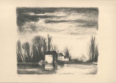 The House on the Water - Original Lithograph by J. Thévenet - 1950s