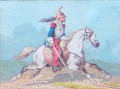 Des soldats chevaux - Aquarelle originale de Theodore Fort - 1844