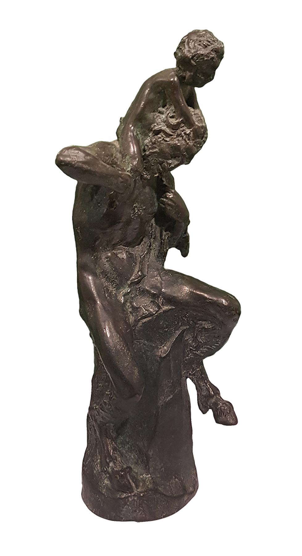 Satyr with Young Faun on his Shoulders - Bronze Sculpture by Aurelio Mistruzzi For Sale 2