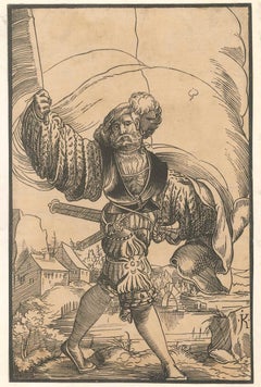 Soldier - Original Xilograph on Paper by Master JK - 17th Century