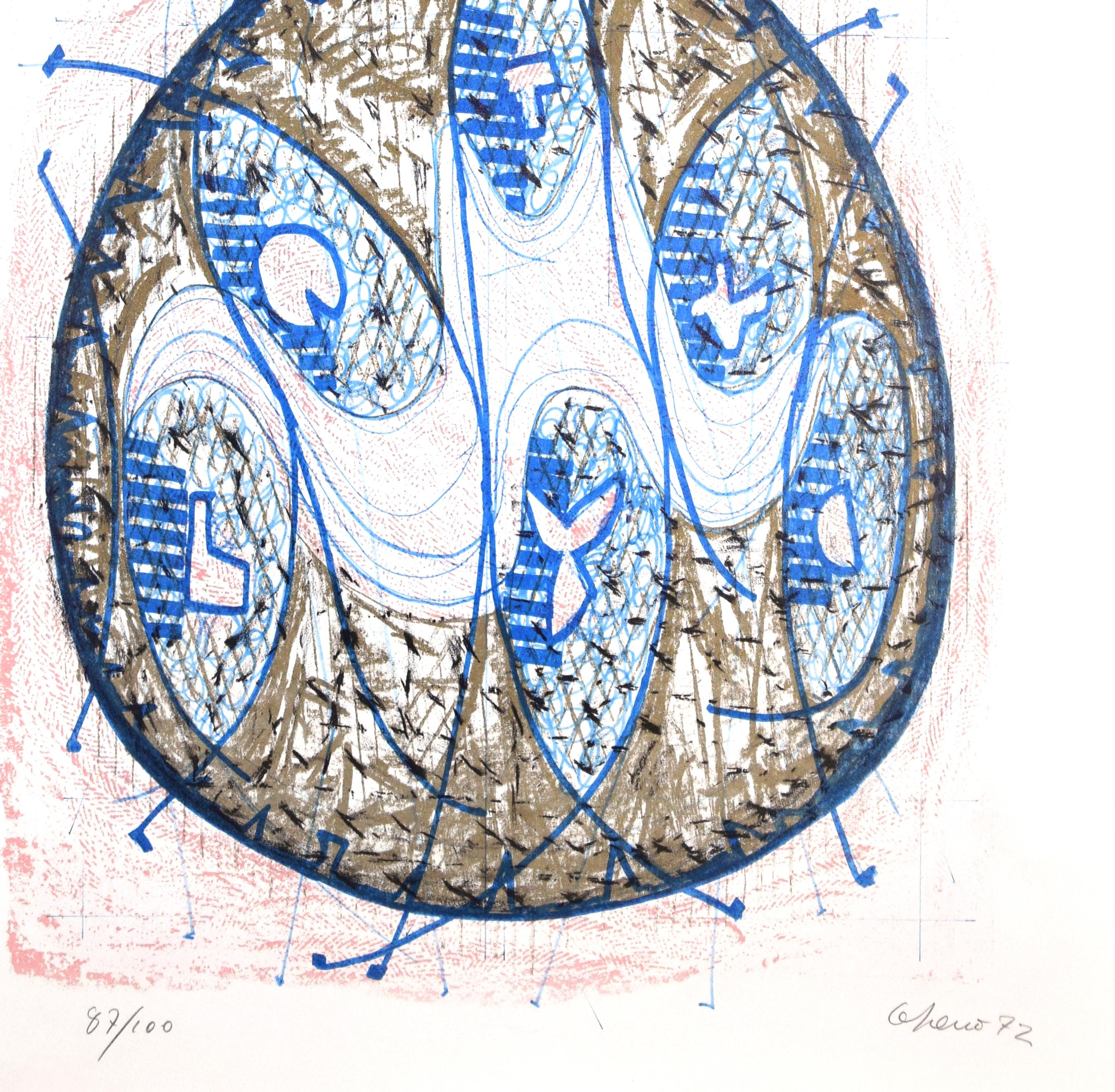 Composition grise et bleue - 1970 - Luigi Gheno - Lithographie - Contemporain en vente 1