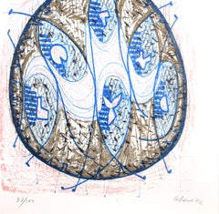 Grey And Blue Composition - 1970s - Luigi Gheno - Lithograph - Contemporary