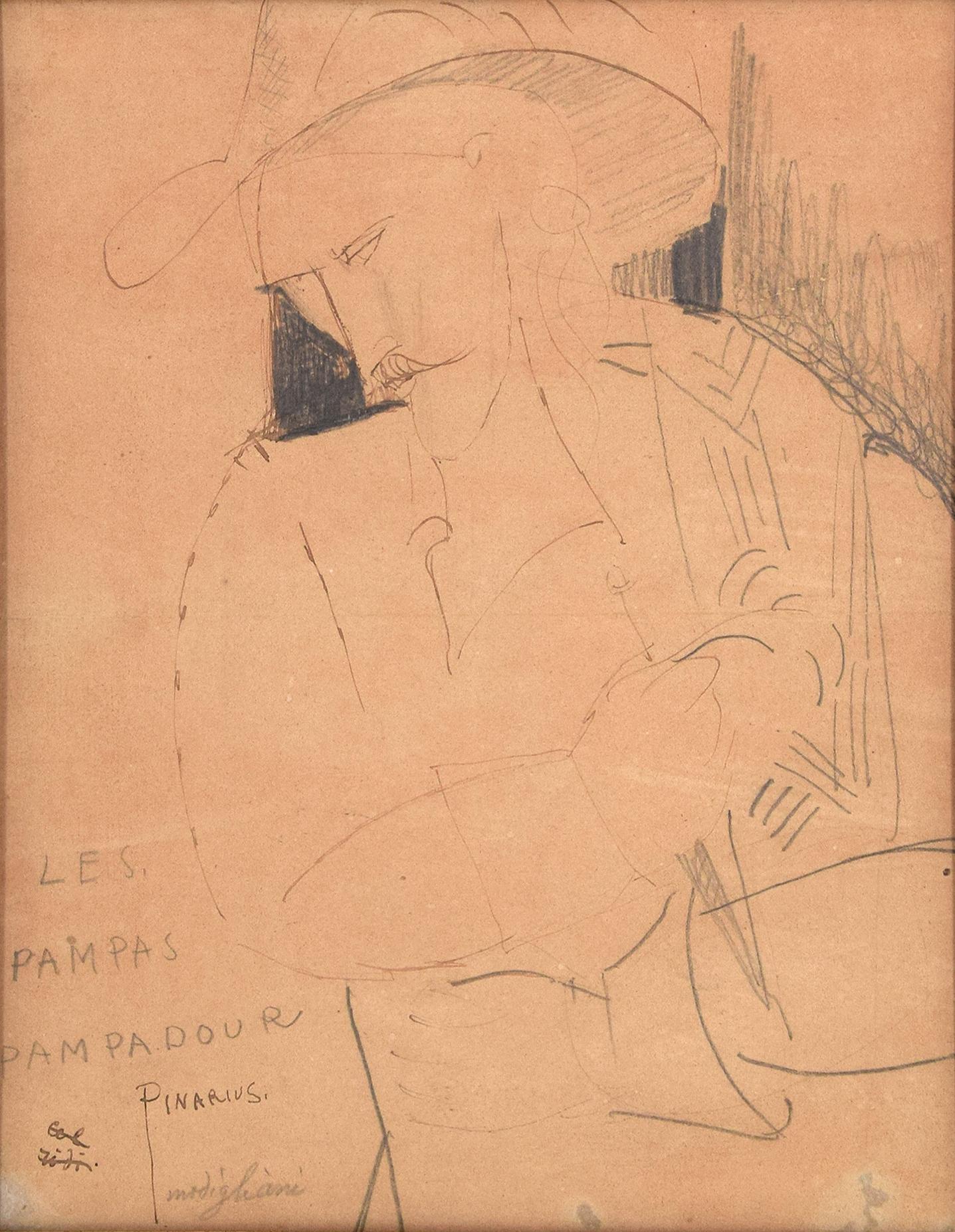 Amedeo Modigliani Figurative Art - Les Pampas Pampadour -  - Original Drawing on Paper by A. Modigliani - 1916