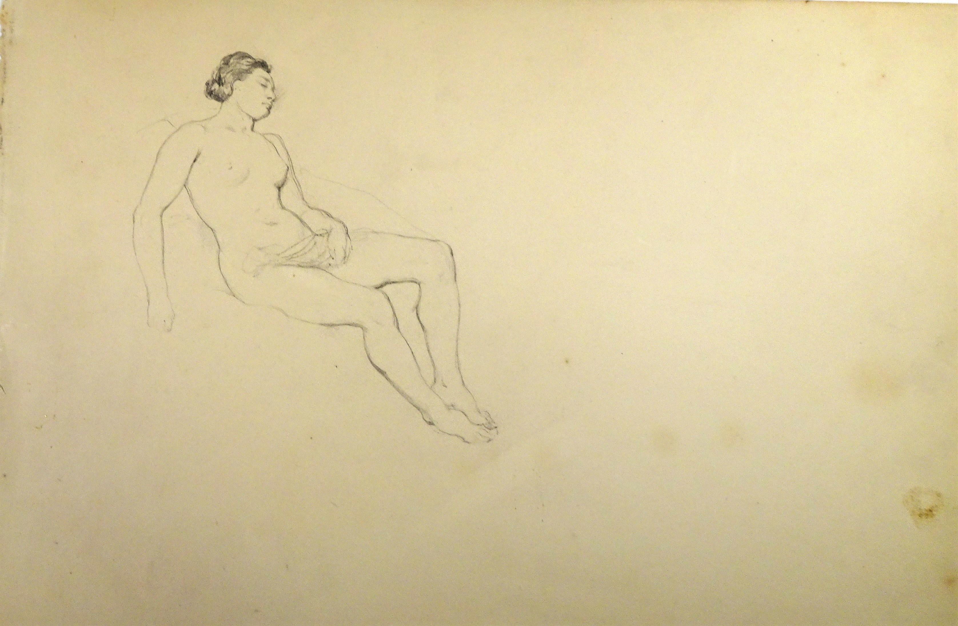 Femme Nue - Original Pencil Drawing by Horace Vernet - Mid 1800 - Art by Émile Jean-Horace Vernet 