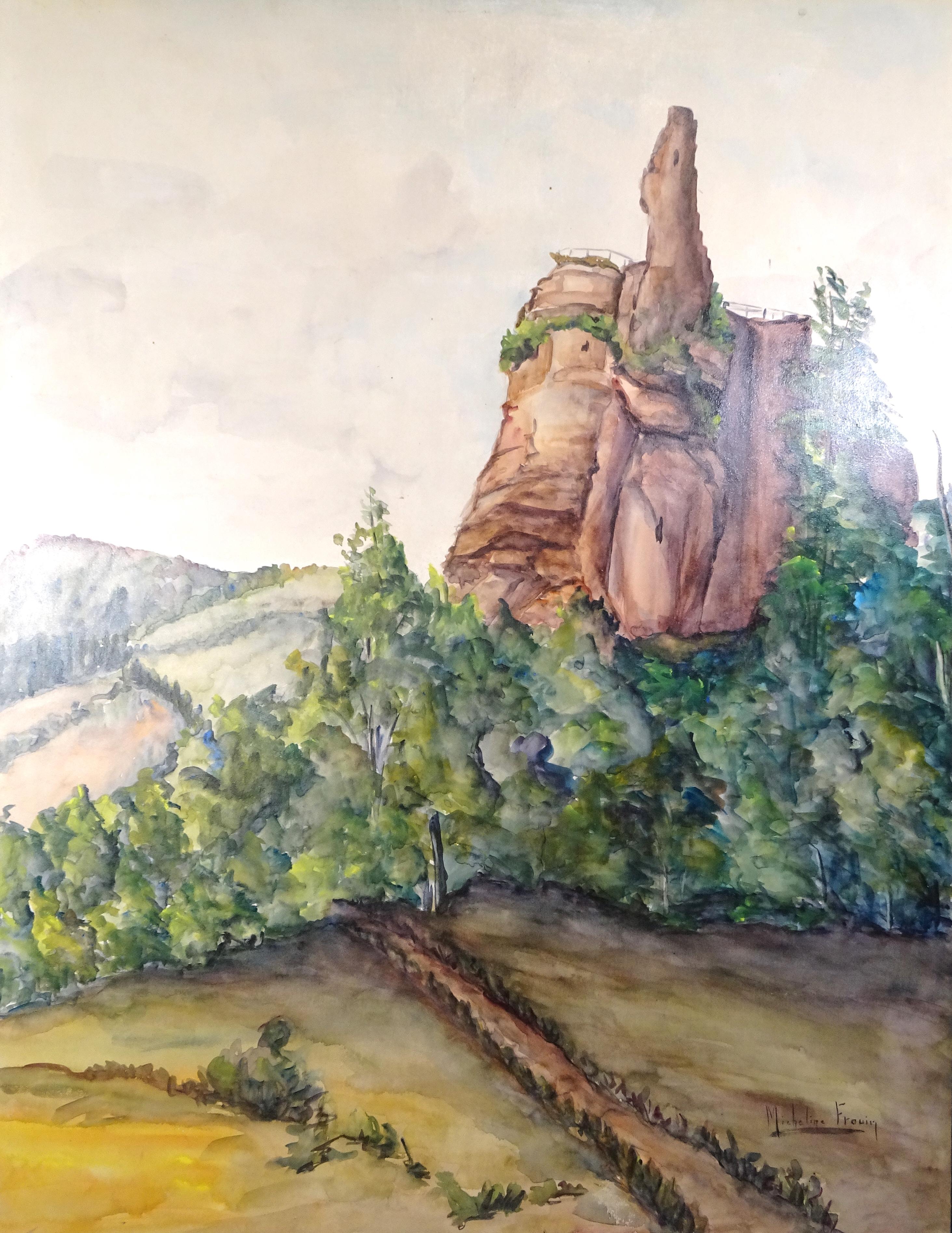 Paysage d'Alsace - Original Tempera and Watercolor on Paper by M. Frouin - Mixed Media Art by Micheline Frouin