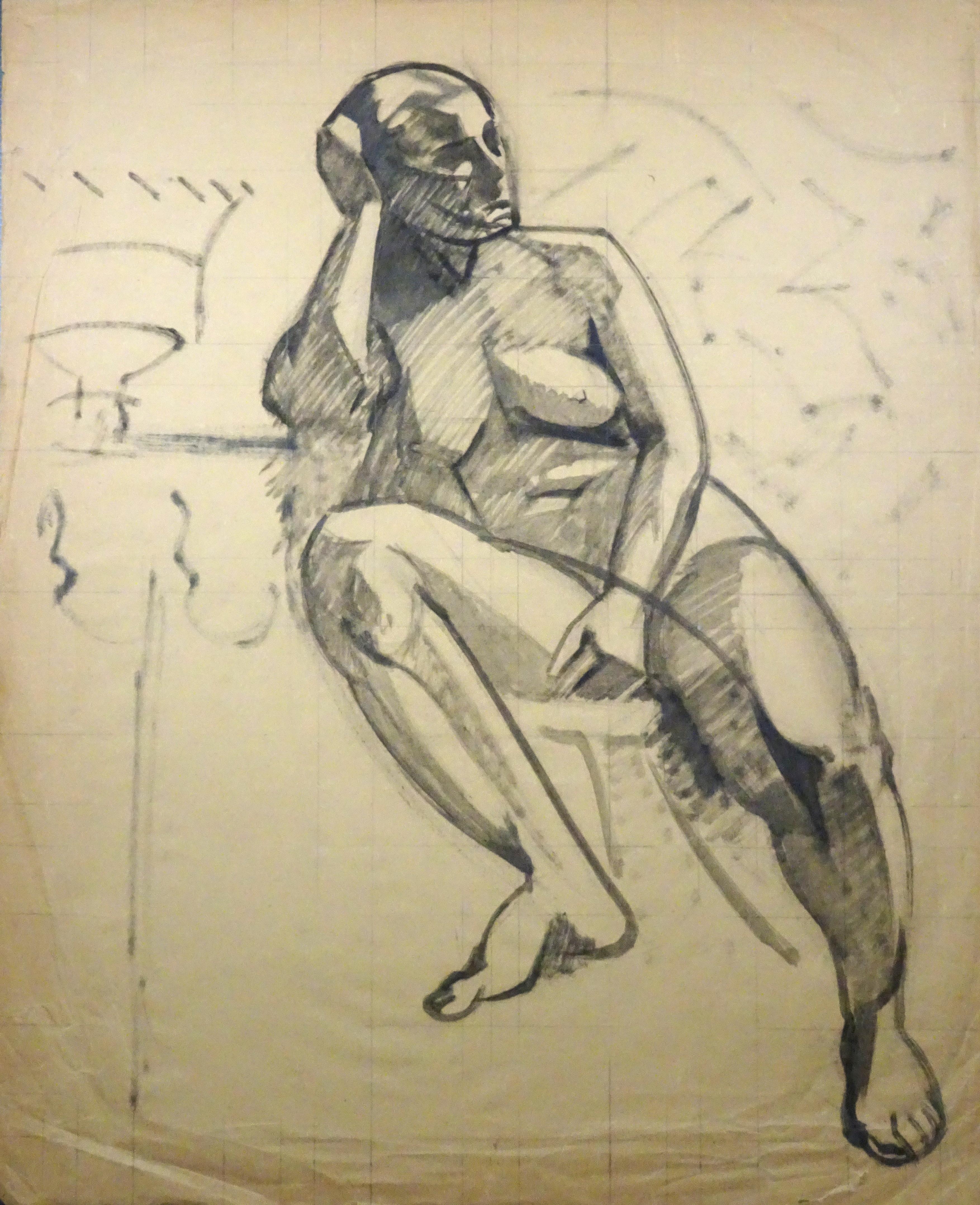 Nu de femme - Drawing au fusain de Gio Colucci - 20ème siècle