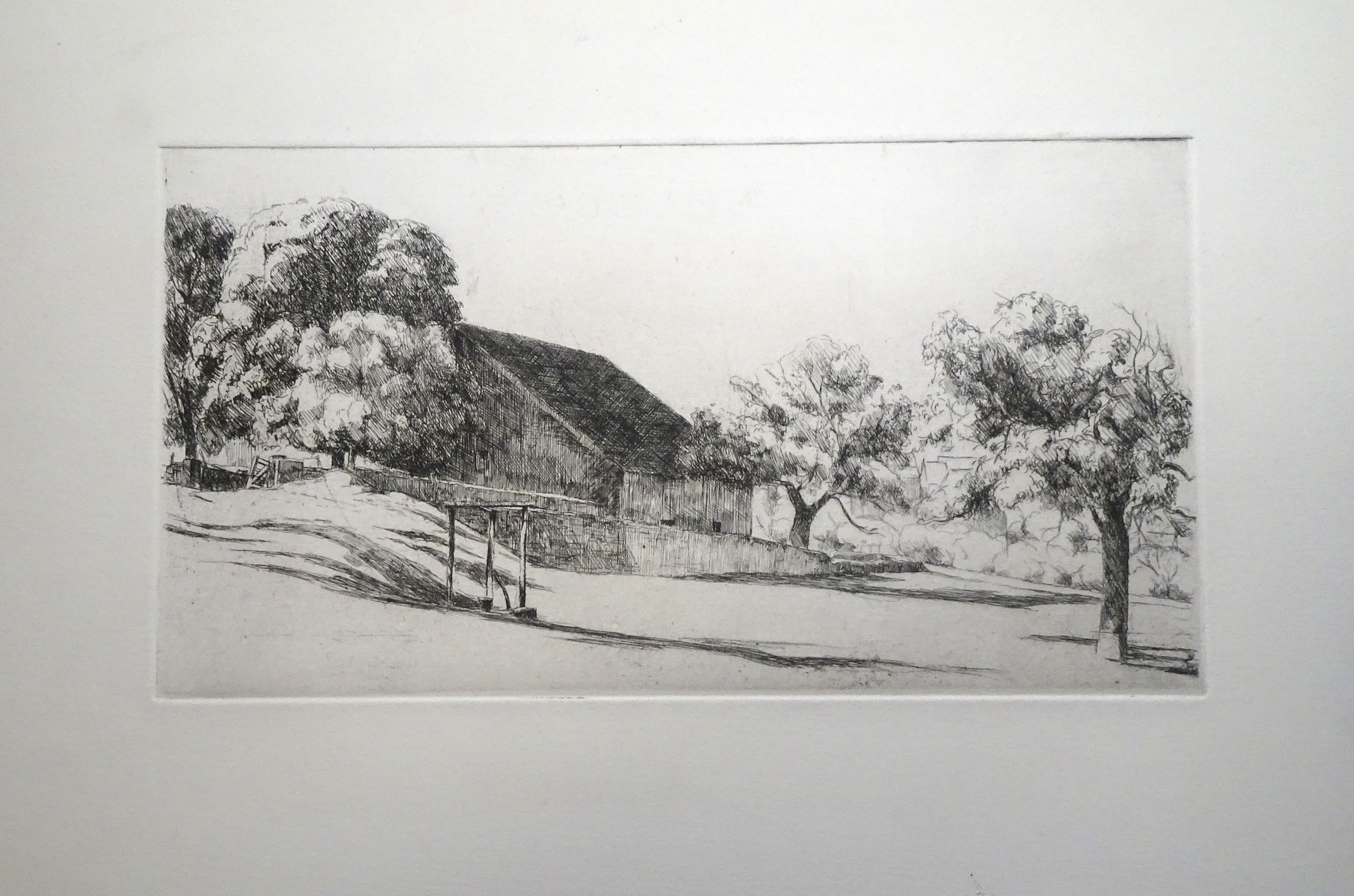 French Landscape - Original Etching by E. Corneau - 1930s