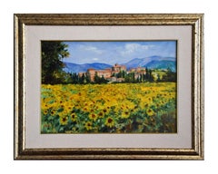 Vintage Abbey at Farfa - Original Oil on Canvas by Luciano Sacco 