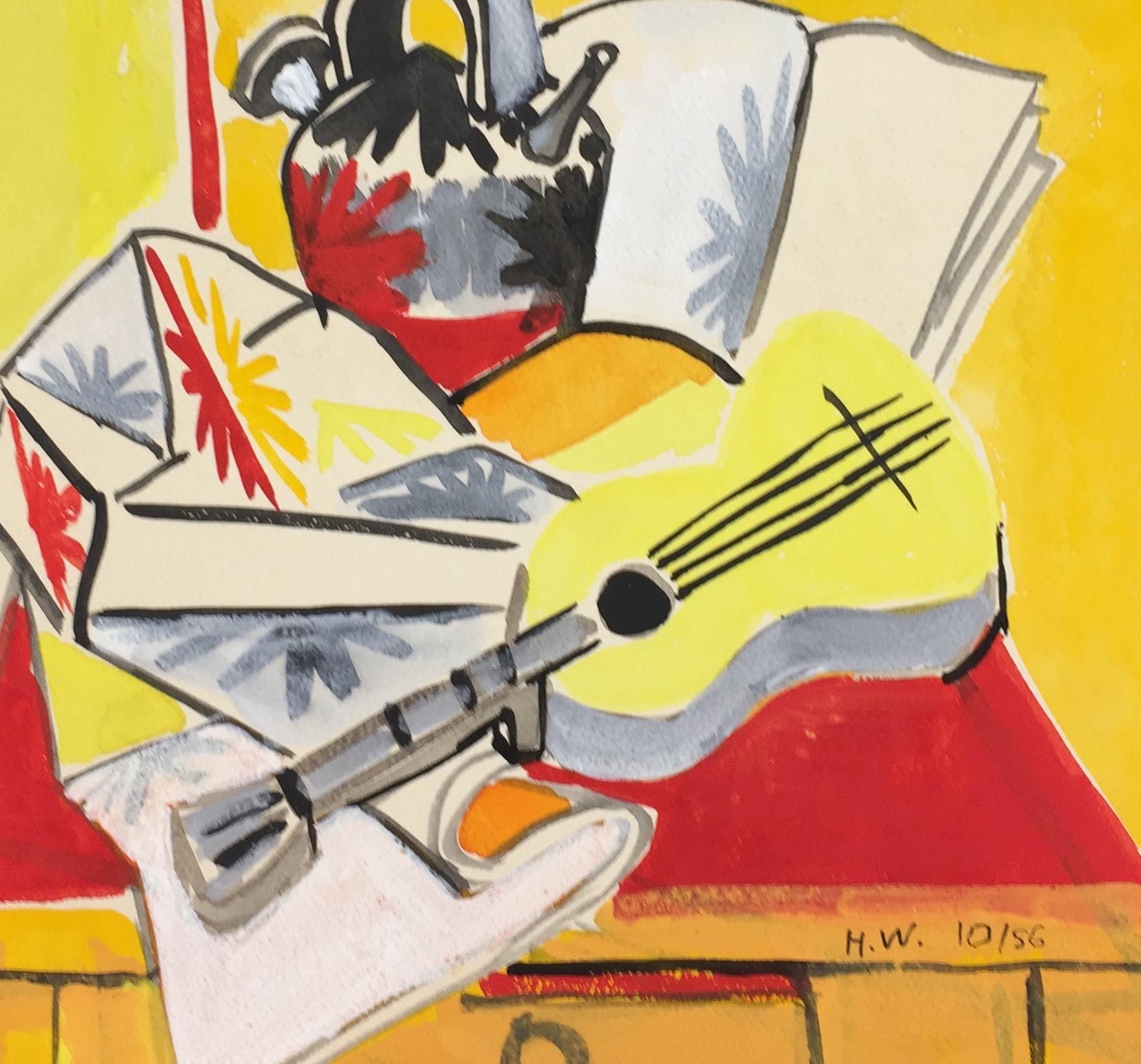 La Guitare (The Guitar) - Original Tempera by Henry Wormser - Painting by Henri Wormser