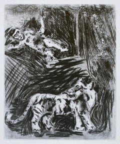 The Monkey and the Tiger  - Original Etching by Marc Chagall - 1952