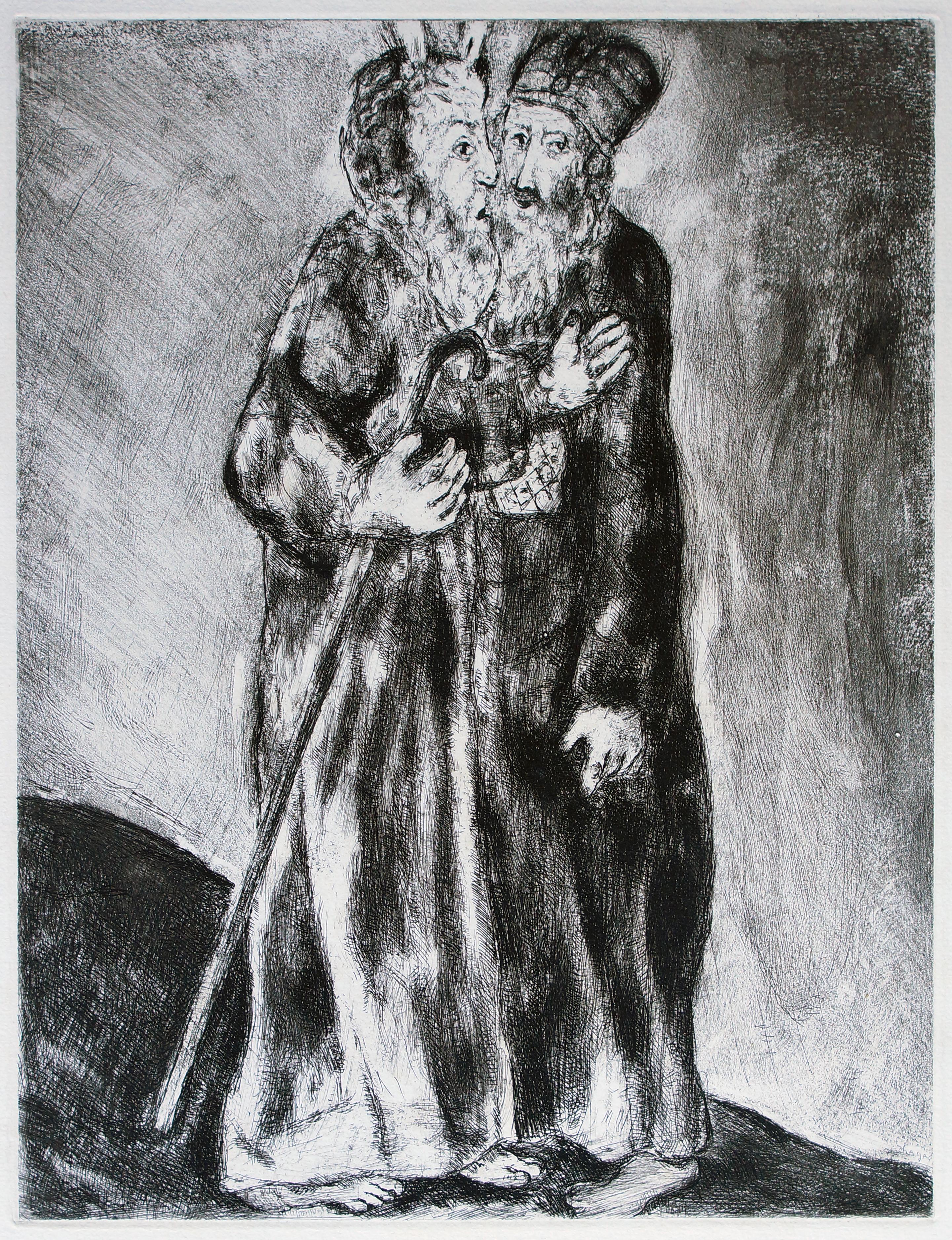 Moses Meets his Brother Aaron in the Desert  - Original Etching by M. Chagall - Art by Marc Chagall