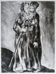 Moses rencontre son frère Aaron dans le désert  - Eau-forte originale de M. Chagall