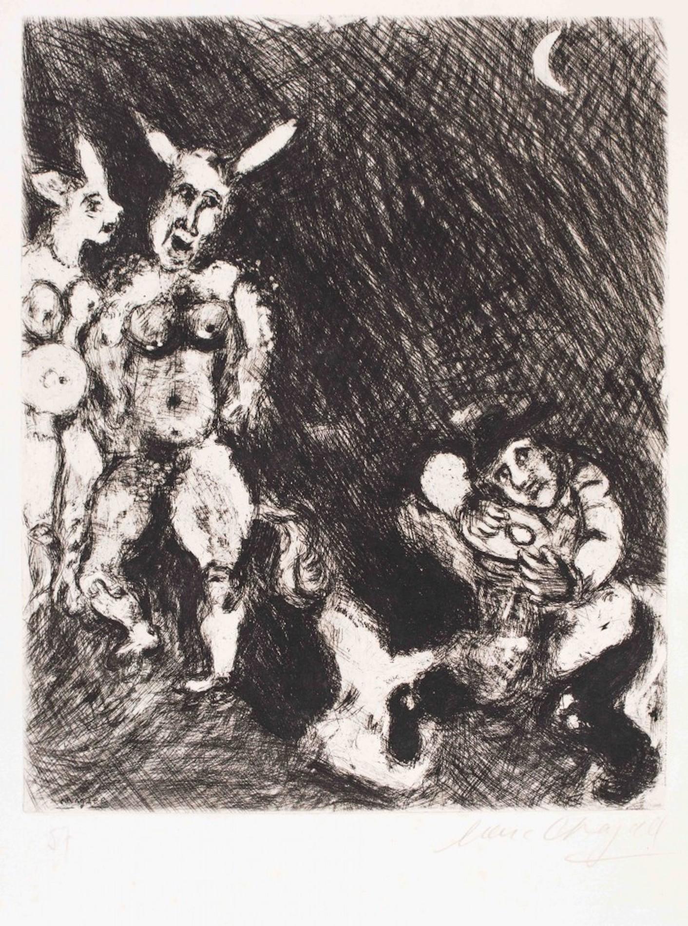 Satyre und der Passant  - Radierung von Marc Chagall - 1927-30