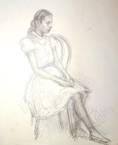 Vintage Girl - Original Pencil Drawing by J.L. Rey Vila - 1959