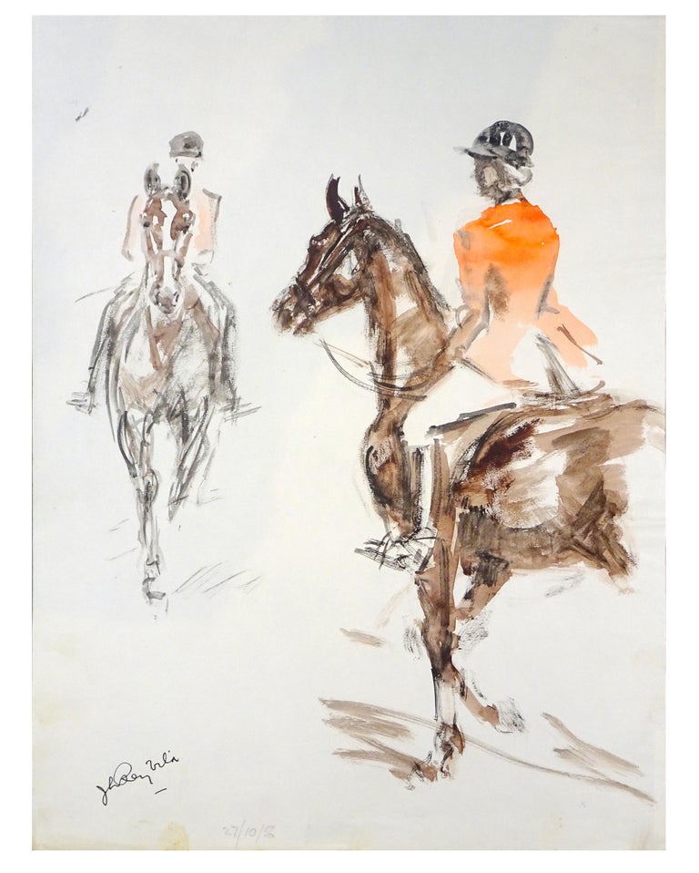 José Luis Rey Vila - Horseman - Original Tempera and Watercolor by J.L. Rey  Vila at 1stDibs