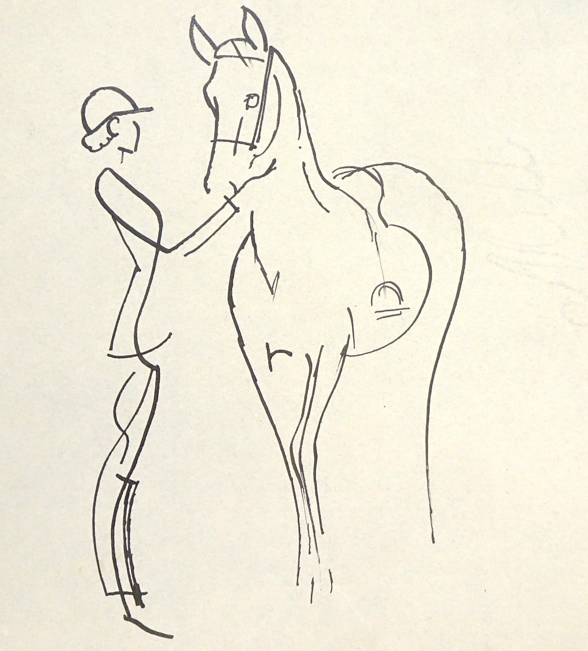 Silhouette of Horseman and Horse - Original China Ink Drawing by J.L. Rey Vila - Art by José Luis Rey Vila